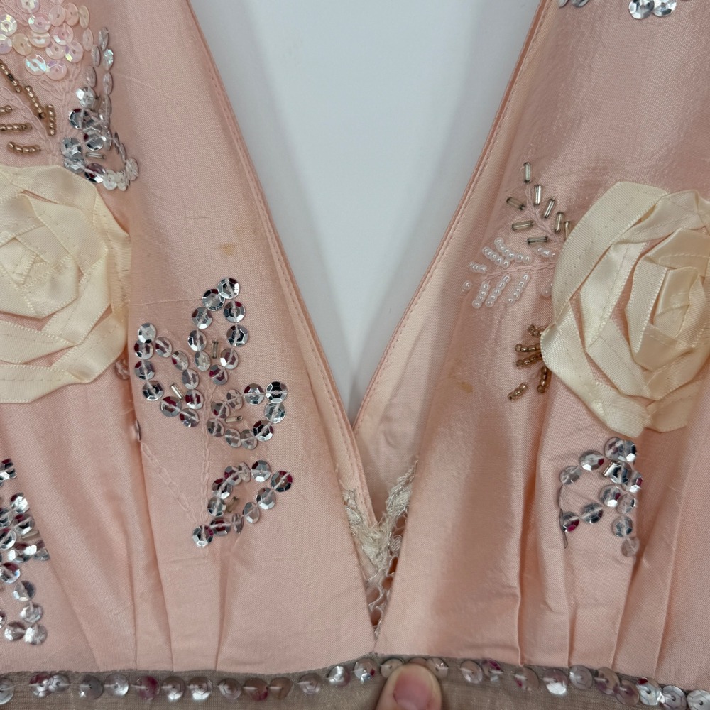 Tibi‎ Pink 100% Silk Floral Sequin Beaded V-Neck Cocktail Dress Size 8 - Picture 3 of 6
